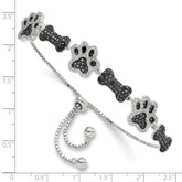 Sterling Silver Rhodium-plated CZ Paw Print & Dog Bone Adj Bracelet